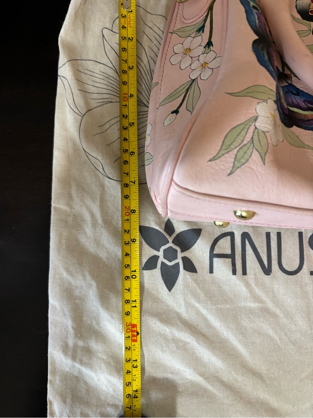 Anuschka Pink Hand-Painted Floral & Butterfly Satchel - Picture 7 of 12